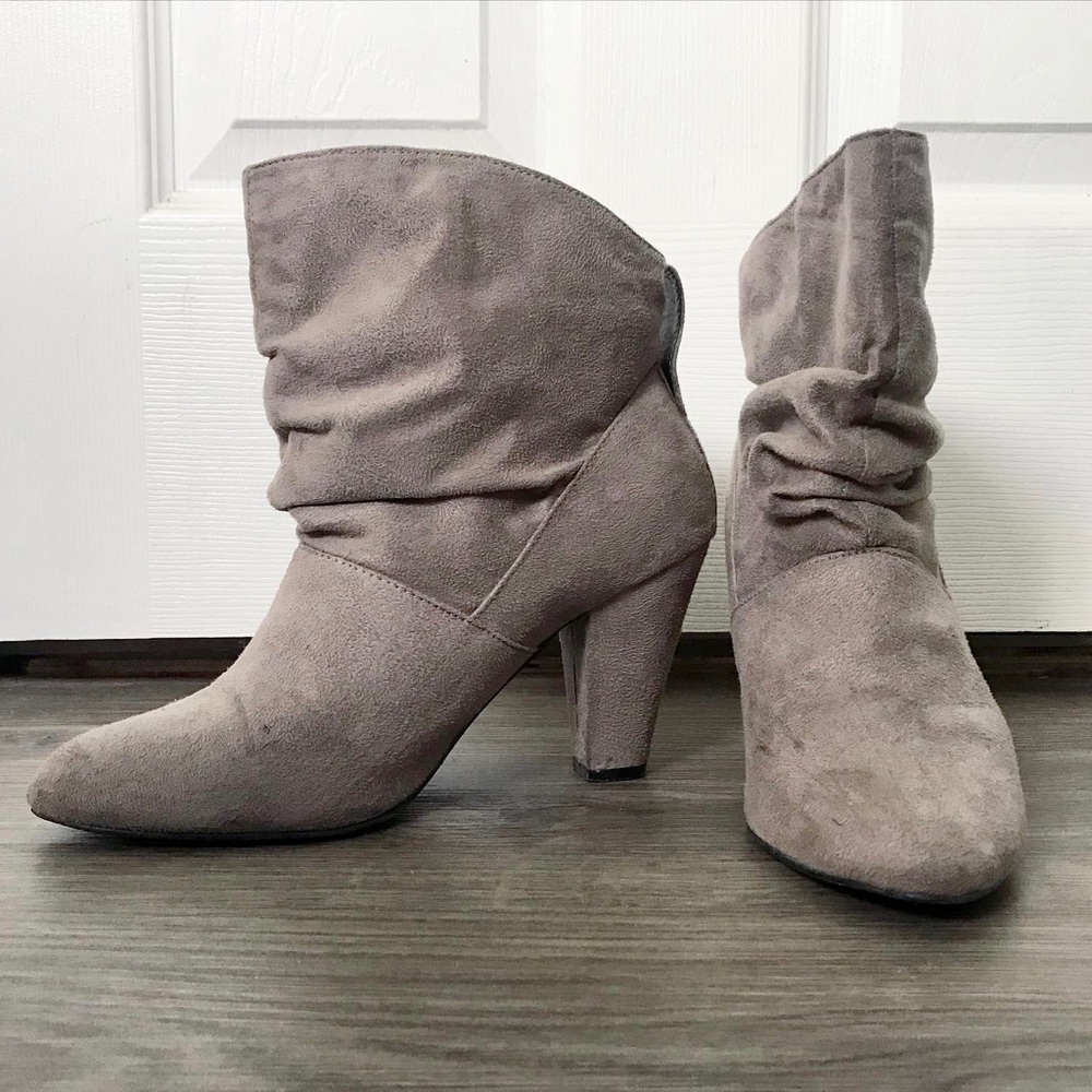 Grey Faux Suede Bootie Heels